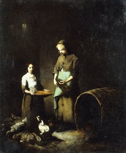 Unge bondepiker som mater gårdsdyr, av Auguste Theodule Ribot