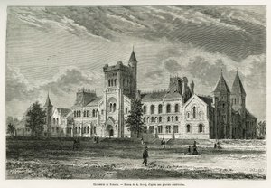 University of Toronto, tegning av A.Deroy, for å illustrere historien om en ekskursjon til Canada og Northern Red River i 1873 av H. de Lamotte. Gravering i Le tour du monde av Auguste Victor Deroy