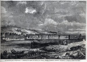 The new Bridge has Argenteuil. Junction of the North and West lines. Ermont section (tubular system). Engraving after sketch by Ralph in “” Le Monde illustrious””, 29/08/1863. Private collection. av Auguste Victor Deroy