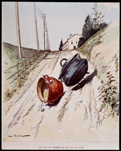 Leirgryten og jerngryten - i "" Les Fables de La Fontaine"", ill. av Auguste Vimar (1851-1916), Tours, hos A, Mame & Son