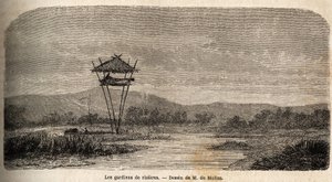 En risvakt, nær Batavia (dagens Jakarta). Tegning av M. de Molins, for å illustrere hans reise til Java av Auguste de Molins