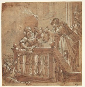 Judith viser det avkuttede hodet til Holofernes for folket av Augustin Braun