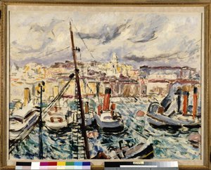 Taubåter i havnen i Marseille (maleri) av Augustin Carrera