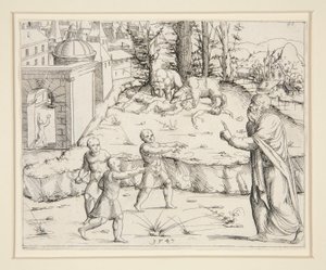 Elijah hånet av barna av Augustin Hirschvogel