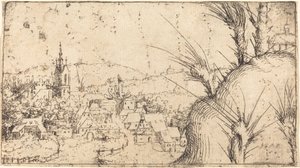 Landskap med en by til venstre, 1549. av Augustin Hirschvogel