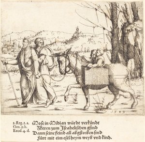 Moses vender tilbake til Egypt fra Midian av Augustin Hirschvogel
