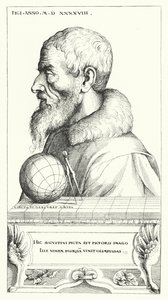 Selvportrett av Augustin Hirschvogel, tysk kunstner, matematiker og kartograf (gravering) av Augustin Hirschvogel