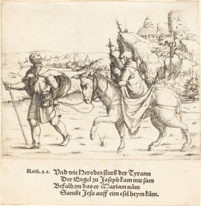 Den hellige familie vender tilbake fra Egypt, 1549. av Augustin Hirschvogel