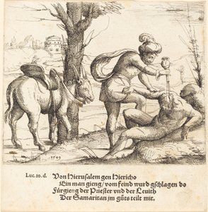 Lignelsen om den barmhjertige samaritan av Augustin Hirschvogel