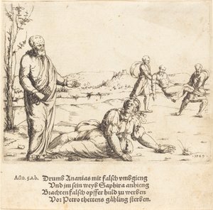Straffen til Ananias og Sapphira, 1549. av Augustin Hirschvogel