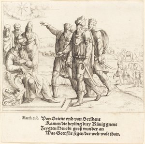 De tre kongene forteller Herodes om Kristi fødsel, 1549. av Augustin Hirschvogel