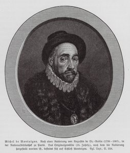 Michel de Montaigne, fransk filosof (gravering) av Augustin de (after) Saint-Aubin