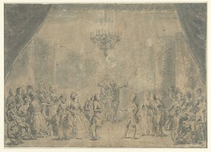 En mottakelse presentert på en scene av Augustin de Saint Aubin (manner of)
