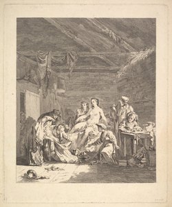 Etter bryllupsnatten skal arkene vises. Fra Voyage en Sibérie, 1767 av Augustin de Saint Aubin