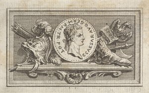 Medalje med Portrait of Caligula i den sjette boken, fra Tibère ou les six premi..., utgitt i 1768. av Augustin de Saint Aubin