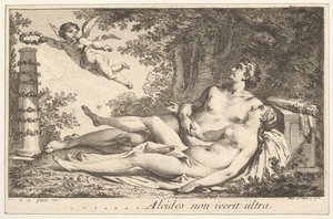 Miniatyrbilde ved siden av navnet på Aug. de St. Aubin Vignette ved siden av navnet til Augustin de S..., 1762. av Augustin de Saint Aubin