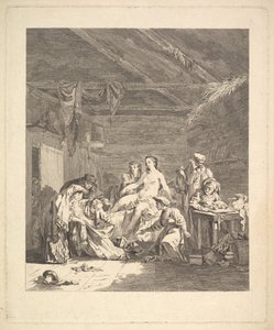 Miniatyrbilde av første bind, side 165: Bruk av russerne etter ekteskapet og før bryllupet..., 1767. av Augustin de Saint Aubin