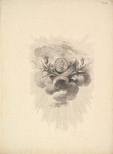 Vignette med en medalje som viser Harpocrate og Lotus Flowers, bind I, side 12, fra D..., 1778-80. av Augustin de Saint Aubin