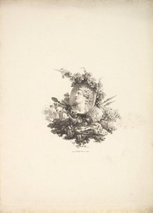 Vignette med hodet av Bacchus på en Cornelian, Tome I, side 242, fra Description de..., 1778-80. av Augustin de Saint Aubin