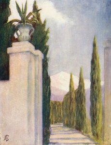 Port i Generalife-hagene, Granada (fargelitografi)