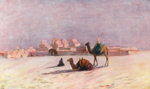 Solnedgang ved Kairouan (fargelitografi) av Augustine Fitzgerald