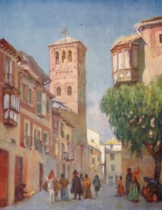 Toledo, et gatescene (fargelitografi)