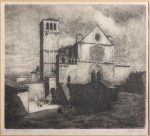 Assisi, Basilica of St. Francis (radering på papir)