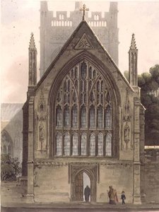Eksteriør av Merton College, vendt mot nordvinduet til Ante-kapellet, illustrasjon fra 