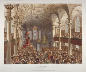 Interiør av Church of St Martin-in-the-Fields, Westminster, London, 1809