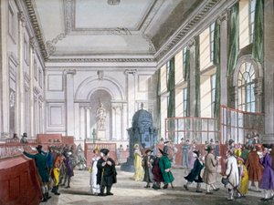 The Great Hall i Bank of England, City of London, 1809, med kunder. og ansatte
