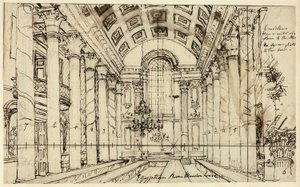 Studie for Egyptian Hall Mansion House, fra Microcosm of London av Augustus Charles Pugin