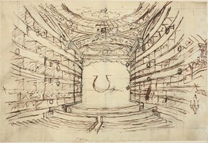 Studie for Opera House, fra Microcosm of London av Augustus Charles Pugin