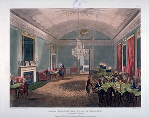 The Great Subscription Room, interiøret i Brooks's Club, St James's Street, London, 1808. av Augustus Charles Pugin