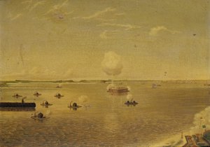 Assault on Fort Sumter, 7. april 1863, ca. 1863 (olje på lerret) av Augustus Grinevald