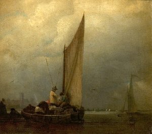 En elvescene med lektere, ca. 1825 av Augustus Wall Callcott