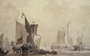 Sea Piece med nederlandsk frakt (tegning) av Augustus Wall Callcott
