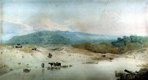 Utsikt i Yorkshire, River and Cattle, (tegning)