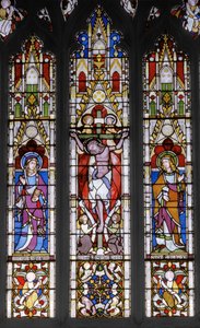 Korsfestelse med hellige, 1851 (farget glass) av Augustus Welby Northmore Pugin