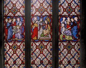 Raising Of Lazarus, The Marys at The Tomb, and the Raising of Jairuss Daughter, detalj, 1850 (farget glass) av Augustus Welby Northmore Pugin