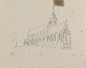 Skisse av en gotisk kirke av Augustus Welby Northmore Pugin
