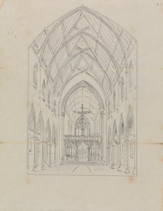 Skisse av interiøret til en gotisk kirke av Augustus Welby Northmore Pugin