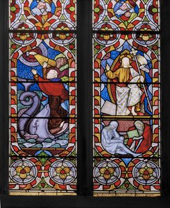 Typer og antityper: Jonah and the Whale, and the Risen Christ, detalj, 1850 (farget glass)