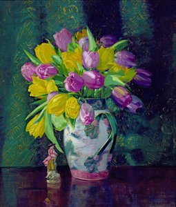 Gule og lilla tulipaner i vase av Augustus William Enness