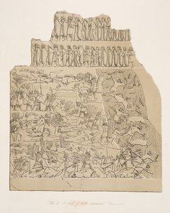 Et slagfelt (Kouyunjik), fra Monuments of Nineveh, pub. 1849 av Austen Henry Layard