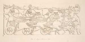 Assyriske krigere i kamp, fra Monuments of Nineveh, pub. 1849 av Austen Henry Layard