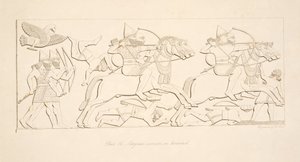 Assyriske krigere til hest, fra Monuments of Nineveh, pub. 1849 av Austen Henry Layard