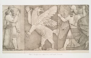 Bas-relieffer ved inngangen til et lite tempel ved Nimroud [Calah], 1853