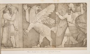 Basrelieffer ved inngangen til et lite tempel (Nimroud), fra Monuments of Nineveh, pub. 1849