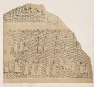 Fanger og en del av den befestede byen (Kouyunjik) illustrasjon fra Monuments of Nineveh, 1858 av Austen Henry Layard
