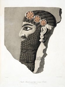Leder av en bevinget figur iført et diadem, fra Monuments of Nineveh, pub. 1849